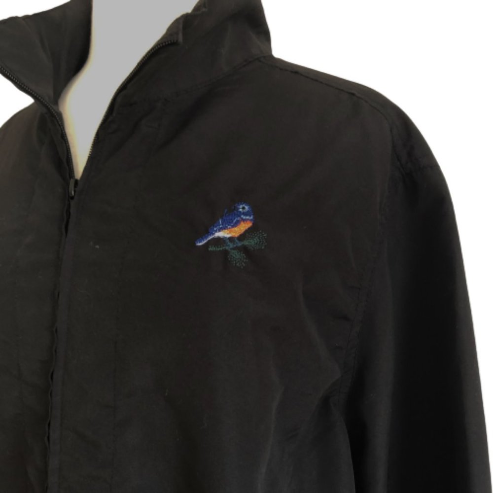 Vintage '80s windbreaker black embroidered bird XL